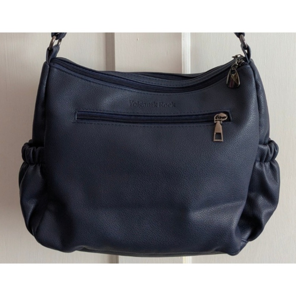 Volganik Rock Navy Blue Vegan Leather Multi-Pocket Crossbody Bag Organizer Purse